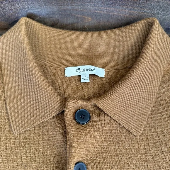 Madewell Men's Polo Sweater in Camel Brown - Picture 9 of 15